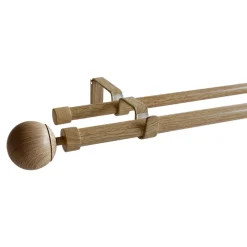 Best GoodHome Kit de tringle à rideau extensible double embout boule Syros effet chêne 200/330 cm Ø16/19mm