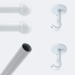 Boulet Kit de tringle à rideaux Blanc 200cm Diam.20mm Embout Boule - Fixation Plafond -* Kit De Barre De Rideau