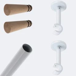 New Boulet Kit de tringle à rideaux Blanc 150cm Diam.20mm Embout Cône Bois - Fixation Mur -