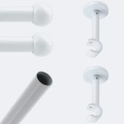 New Boulet Kit de tringle à rideaux Blanc 200cm Diam.20mm Embout Boule - Fixation Mur -