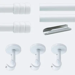 Hot Boulet Kit de tringle à rideaux Blanc 300cm Diam.20mm Embout Cylindre 2ST - Fixation Plafond -