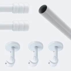 Boulet Kit de tringle à rideaux Blanc 250cm Diam.20mm Embout Cylindre 2ST - Fixation Plafond -* Kit De Barre De Rideau
