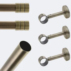 Boulet Kit de tringle à rideaux Bronze 250cm Diam.28mm Embout Cylindre 2ST - Fixation Mur -* Kit De Barre De Rideau