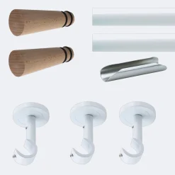 Online Boulet Kit de tringle à rideaux Blanc 300cm Diam.20mm Embout Cône Bois - Fixation Plafond -