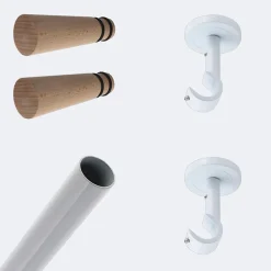 Boulet Kit de tringle à rideaux Blanc 150cm Diam.20mm Embout Cône Bois - Fixation Plafond -* Kit De Barre De Rideau