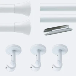 Hot Boulet Kit de tringle à rideaux Blanc 300cm Diam.20mm Embout Pommeau - Fixation Plafond -