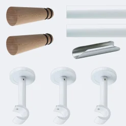 Boulet Kit de tringle à rideaux Blanc 300cm Diam.20mm Embout Cône Bois - Fixation Mur -* Kit De Barre De Rideau