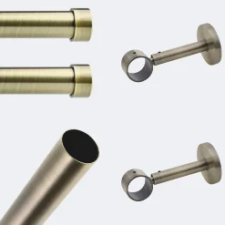New Boulet Kit de tringle à rideaux Bronze 200cm Diam.28mm Embout Capuchon - Fixation Mur -