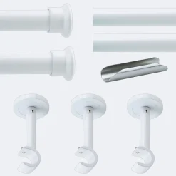 Hot Boulet Kit de tringle à rideaux Blanc 300cm Diam.20mm Embout Chapeau - Fixation Mur -