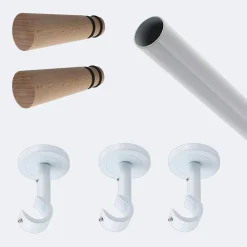 Boulet Kit de tringle à rideaux Blanc 250cm Diam.20mm Embout Cône Bois - Fixation Plafond -* Kit De Barre De Rideau