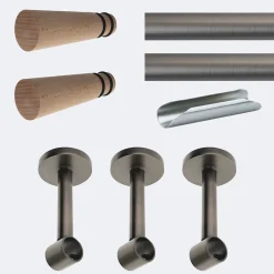 Online Boulet Kit de tringle à rideaux Carbone 300cm Diam.20mm Embout Cône Bois - Fixation Mur -