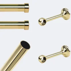 Boulet Kit de tringle à rideaux Laiton Poli Verni 150cm Diam.20mm Embout Capuchon - Fixation Mur -* Kit De Barre De Rideau