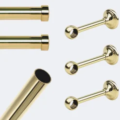 Hot Boulet Kit de tringle à rideaux Laiton Poli Verni 250cm Diam.20mm Embout Capuchon - Fixation Mur -