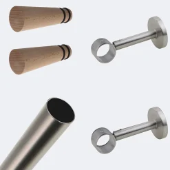 Boulet Kit de tringle à rideaux Nickel Mat 150cm Diam.28mm Embout Cône Bois - Fixation Mur -* Kit De Barre De Rideau