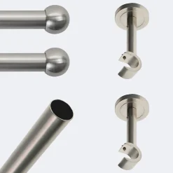 Boulet Kit de tringle à rideaux Nickel Mat 200cm Diam.20mm Embout Boule - Fixation Mur -* Kit De Barre De Rideau