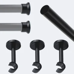 Boulet Kit de tringle à rideaux Noir Mat 250cm Diam.20mm Embout Chapeau - Fixation Mur -* Kit De Barre De Rideau