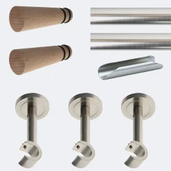 Boulet Kit de tringle à rideaux Nickel Mat 300cm Diam.20mm Embout Cône Bois - Fixation Mur -* Kit De Barre De Rideau