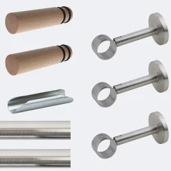 Boulet Kit de tringle à rideaux Nickel Mat 300cm Diam.28mm Embout Cylindre Bois - Fixation Mur -* Kit De Barre De Rideau