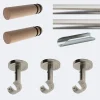 Outlet Boulet Kit de tringle à rideaux Nickel Mat 300cm Diam.20mm Embout Cylindre Bois - Fixation Plafond -