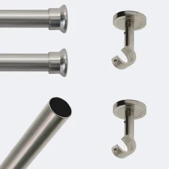 Discount Boulet Kit de tringle à rideaux Nickel Mat 200cm Diam.20mm Embout Chapeau - Fixation Plafond -