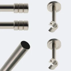 Boulet Kit de tringle à rideaux Nickel Mat 150cm Diam.20mm Embout Cylindre - Fixation Mur -* Kit De Barre De Rideau
