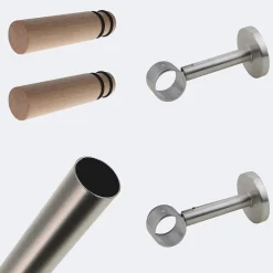 Boulet Kit de tringle à rideaux Nickel Mat 150cm Diam.28mm Embout Cylindre Bois - Fixation Mur -* Kit De Barre De Rideau