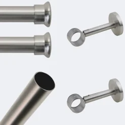 Outlet Boulet Kit de tringle à rideaux Nickel Mat 150cm Diam.28mm Embout Chapeau - Fixation Mur -
