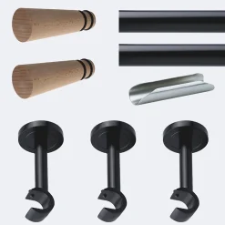 Boulet Kit de tringle à rideaux Noir Mat 300cm Diam.20mm Embout Cône Bois - Fixation Mur -* Kit De Barre De Rideau