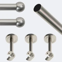 Best Boulet Kit de tringle à rideaux Nickel Mat 250cm Diam.20mm Embout Boule - Fixation Mur -
