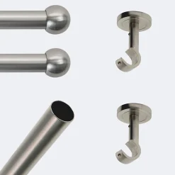 Boulet Kit de tringle à rideaux Nickel Mat 150cm Diam.20mm Embout Boule - Fixation Plafond -* Kit De Barre De Rideau