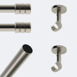 Boulet Kit de tringle à rideaux Nickel Mat 150cm Diam.20mm Embout Cylindre - Fixation Plafond -* Kit De Barre De Rideau