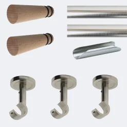 Outlet Boulet Kit de tringle à rideaux Nickel Mat 300cm Diam.20mm Embout Cône Bois - Fixation Plafond -