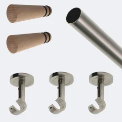Sale Boulet Kit de tringle à rideaux Nickel Mat 250cm Diam.20mm Embout Cône Bois - Fixation Plafond -