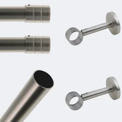 Hot Boulet Kit de tringle à rideaux Nickel Mat 150cm Diam.28mm Embout Cylindre - Fixation Mur -