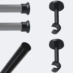 New Boulet Kit de tringle à rideaux Noir Mat 150cm Diam.20mm Embout Chapeau - Fixation Mur -