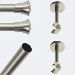 Boulet Kit de tringle à rideaux Nickel Mat 150cm Diam.20mm Embout Pommeau Lisse - Fixation Mur -* Kit De Barre De Rideau