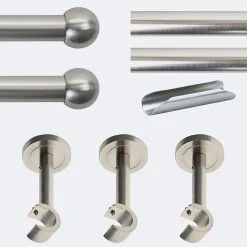 Boulet Kit de tringle à rideaux Nickel Mat 300cm Diam.20mm Embout Boule - Fixation Mur -* Kit De Barre De Rideau