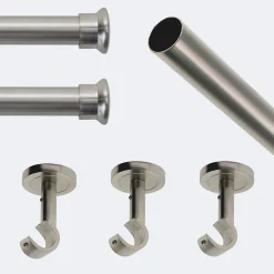 Boulet Kit de tringle à rideaux Nickel Mat 250cm Diam.20mm Embout Chapeau - Fixation Plafond -* Kit De Barre De Rideau