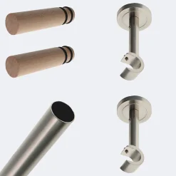 Sale Boulet Kit de tringle à rideaux Nickel Mat 150cm Diam.20mm Embout Cylindre Bois - Fixation Mur -