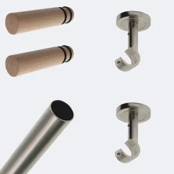 Outlet Boulet Kit de tringle à rideaux Nickel Mat 200cm Diam.20mm Embout Cylindre Droit Bois - Fixation Plafond -