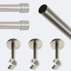 Discount Boulet Kit de tringle à rideaux Nickel Mat 250cm Diam.20mm Embout Capuchon - Fixation Mur -