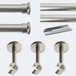 Boulet Kit de tringle à rideaux Nickel Mat 300cm Diam.20mm Embout Chapeau - Fixation Mur -* Kit De Barre De Rideau