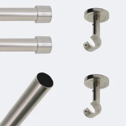 Outlet Boulet Kit de tringle à rideaux Nickel Mat 150cm Diam.20mm Embout Capuchon - Fixation Plafond -