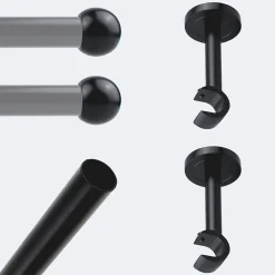 Boulet Kit de tringle à rideaux Noir Mat 200cm Diam.20mm Embout Boule - Fixation Mur -* Kit De Barre De Rideau