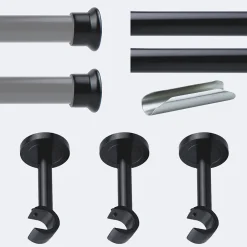 Boulet Kit de tringle à rideaux Noir Mat 300cm Diam.20mm Embout Chapeau - Fixation Mur -* Kit De Barre De Rideau