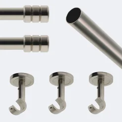 Outlet Boulet Kit de tringle à rideaux Nickel Mat 250cm Diam.20mm Embout Cylindre 2ST - Fixation Plafond -