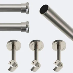 Boulet Kit de tringle à rideaux Nickel Mat 250cm Diam.20mm Embout Chapeau - Fixation Mur -* Kit De Barre De Rideau