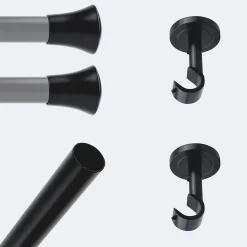 Hot Boulet Kit de tringle à rideaux Noir Mat 200cm Diam.20mm Embout Pommeau - Fixation Mur -