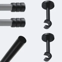 Hot Boulet Kit de tringle à rideaux Noir Mat 150cm Diam.20mm Embout Cylindre 2ST - Fixation Mur -