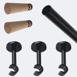 Discount Boulet Kit de tringle à rideaux Noir Mat 250cm Diam.20mm Embout Cône Bois - Fixation Mur -